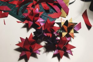 Our offcuts upcycled to origami star decorations for christmas