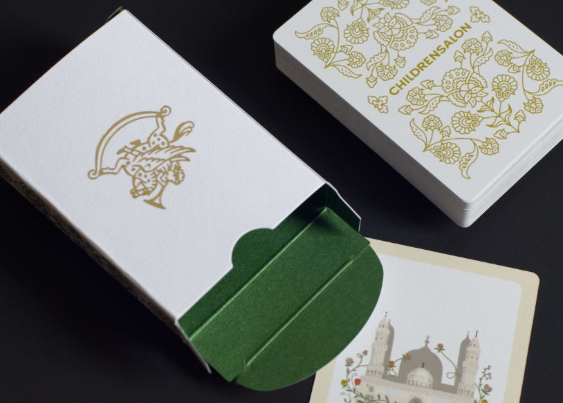 childrensalon ornate foiled playing card tuckbox green inside with playing cards